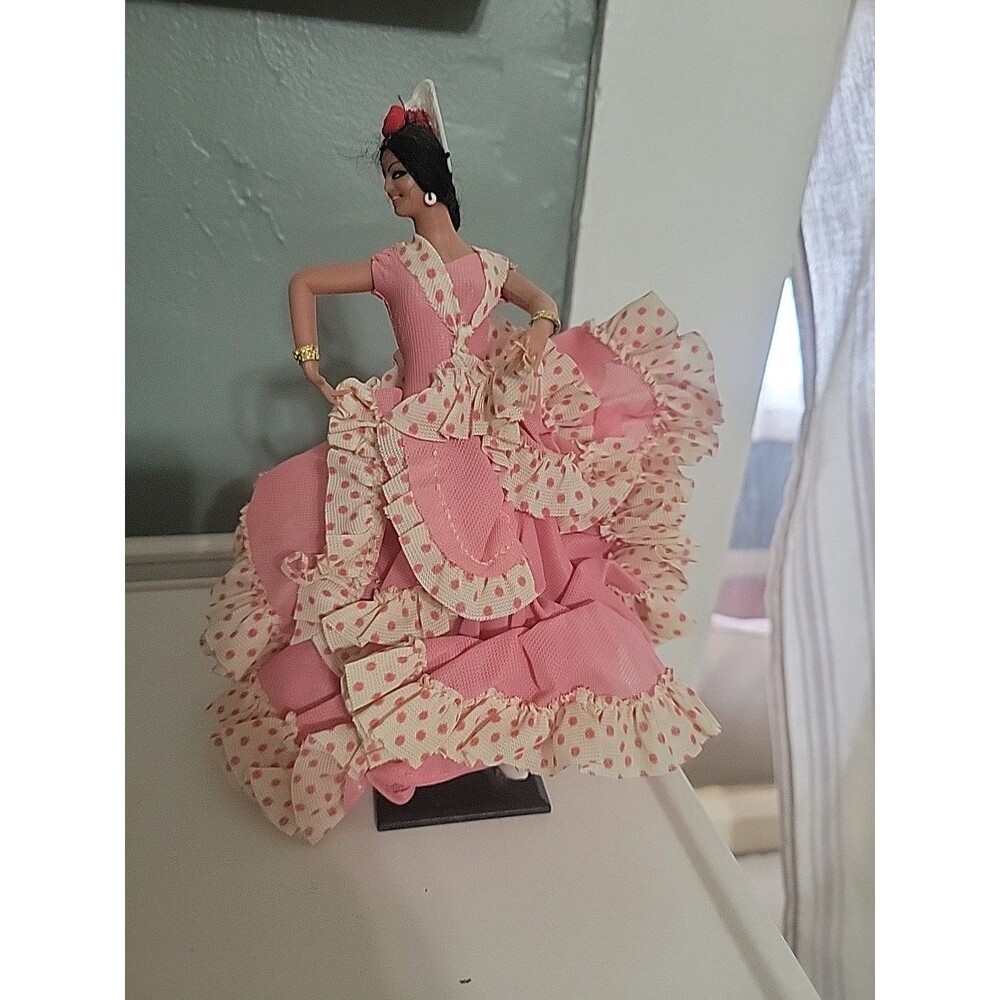 Vintage Marin Chiclana 7" Spanish Flamenco Dancer Doll Pink White Polka Dot